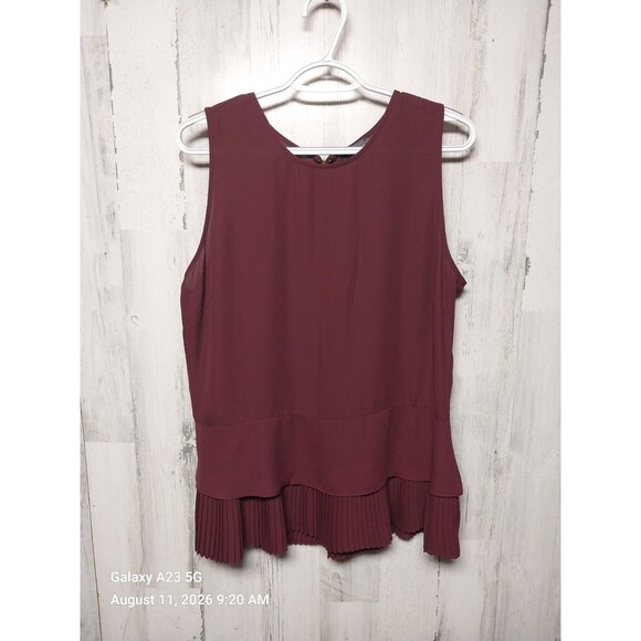 The Limited Tops - THE LIMITED Burgundy Pleated Sleeveless Peplum Silky Blouse Top Shell Top Large